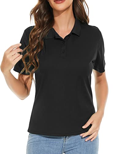 Dsgsano Women's Short Sleeve Polo Shirt Casual Sports Moisture Wicking Slim Fit T-Shirt (Xxl, Black) #TOP13