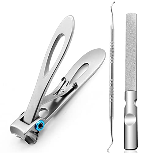 爪切り 超大型足爪 ツメキリ 人気 つめきり ステンレス製 爪きり最大15mm刃開き 切れ味滑し止め 両面タイプ 爪やすり 爪あか取り 付き 爪垢取り 爪きりセット 厚い爪 変形爪 巻き爪 男女兼用 タイプ レザーケース付き (銀色)