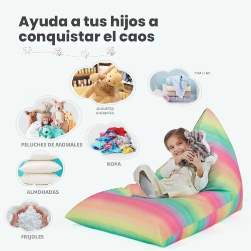 Miniatura 6 de Nobildonna Funda Para Silla De Puf De Almacenamiento De Animales De Peluche Solo Para Niños Y Adultos, Puf Extragrande Sin Relleno, Soporte Y Organizador De Juguetes De Peluche, Lona De