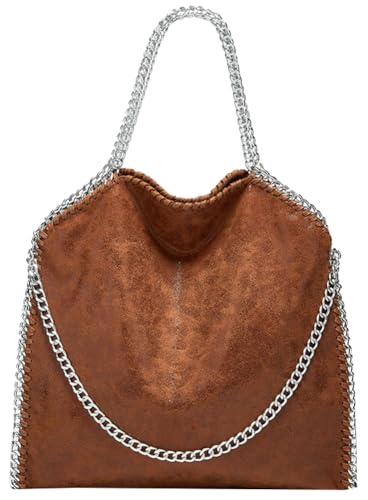 Womens Soft Vegan Leather Shoulder Bags Large Y2k Tote Purse Working Top Handle Handbags Foldable Satchels with Chian