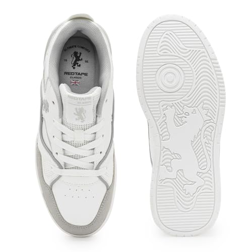Image of Red Tape Women's Sneakers White Grey Pu Round Toe Lace-Up