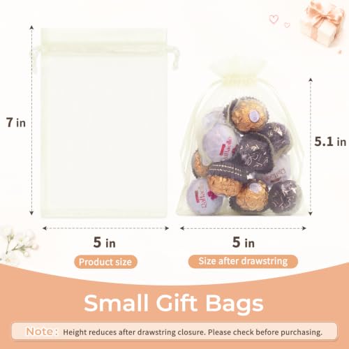 Image of Crweety 50PCS Organza Bags 5x7 Ivory Small Gift Bags Mesh Drawstring | Party Favor Goodie Bag Bulk, Jewelry Sachet Candy Treat Soap Makeup Pouches, Wrap for Wedding Baby Shower Birthday Halloween