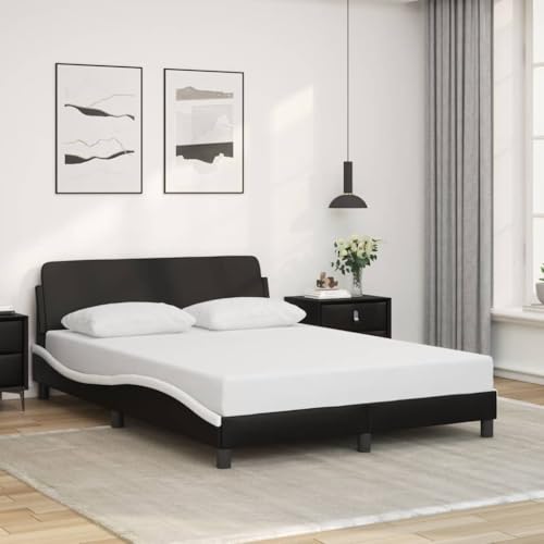 Lumanois Cadre de lit Dover Noir et Blanc 140x190 cm Similicuir Lits & Cadres de lit Noir,373183