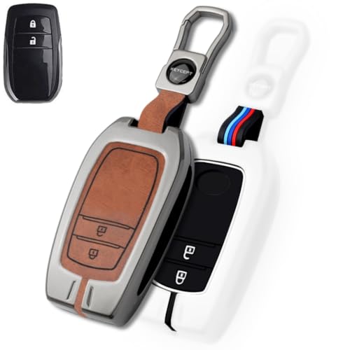 Image of KEYCEPT Metal Key Cover for 2 Button Toyota Innova Hycross | Fortuner | Hilux | Innova Crysta | Fortuner Legender | Land Cruiser | Suzuki Invicto Smart Key . (Dual Black & Tan, 2 Button)