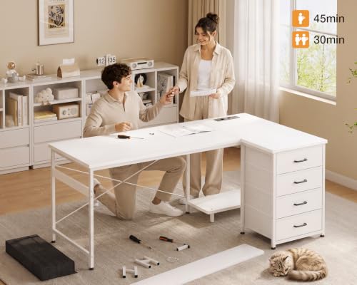 Miniatura 8 de Odk Escritorio Esquinero Con Puerto De Carga Usb Y Toma De Corriente, Mesa De Ordenador En Forma De L Con 4 Cajón, Escritorio De Esquina Gaming Con Soporte Monitor Para Hogar, Oficina, 140x80x87cm