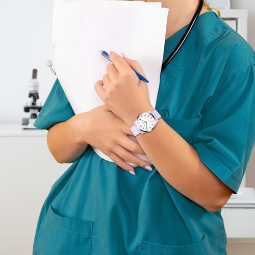 Versatile Nurse Watch for Professionals - Luminous Easy-Read 12/24 Hour Dial, Second Hand, 50M Waterproof Silicone Band (Purple) - Image 7