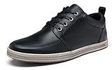 Jousen Men’s Fashion Sneakers Classic Leather Mens Casual Shoes Retro Dress Sneakers for Men(AMY5122 Black 10.5)