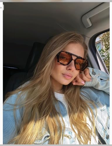 ADE WU Trendy Square Aviator Sunglasses for Women Thick Frame Double Bridge Geometric Sun Glasses - Image 3