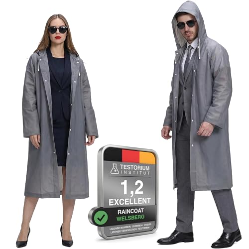 welsberg Poncho Impermeabile con Cappuccio e Maniche, Giacche Impermeabili Riutilizzabili per Uomo e Donna per Pesca, Campeggio, Festival, Parchi, Taglia Unica, argento