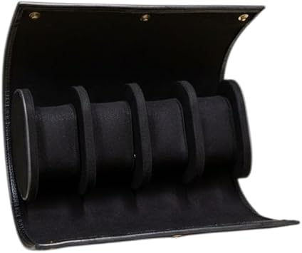 4’lü Deri Saat Kutusu Silindir Tasarım Taşınabilir Saat Saklama Organizer 24x11x7 cm(Siyah)