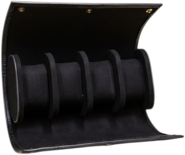 4’lü Deri Saat Kutusu Silindir Tasarım Taşınabilir Saat Saklama Organizer 24x11x7 cm(Siyah)