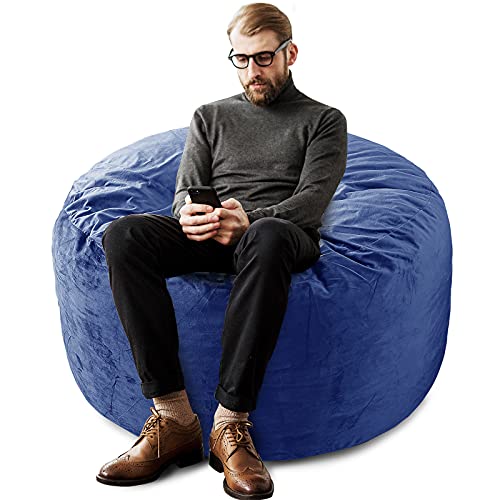 FASO Bean Bag Chair: 4' Giant Memory Foam-Filled Furniture Bag - Stuffted Bean Bag Sofa with Luxurious Dutch Velvet Cover - Bean Furniture with Removable and Machine Washable Cover - Navy Blue