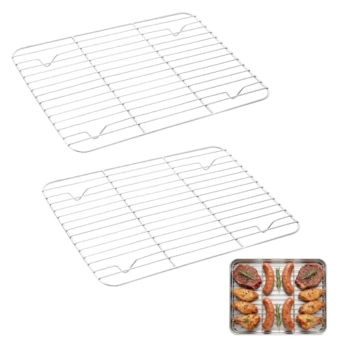 2 Piece Stainless Steel Cooling Racks, Wire Baking Racks, Grill Oven Racks, 22.1x15.7x1.5cm for Cooking, Roasting and Drying (Silver)