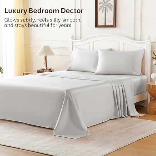 ChicView Silk Like Satin Sheets Set, 4 Piece Full Size Grey Bed Sheet Sets - image 2
