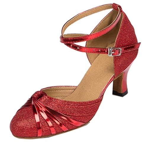 Chaussures danse latine sangle cheville ajustable et talon stable 6cm rouge