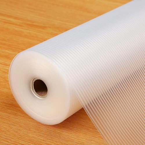 Image of Krenz Multipurpose Anti-Slip Mat, Sheet for Fridge, Kitchens, Cupboard, Drawers, Shelf Liner | Super Strong EVA, Water Resistant Washable for Kitchen Shelves (Transparent Line, 45W x 500L cm)