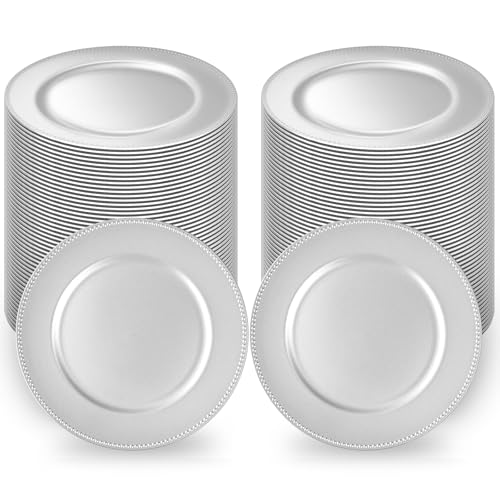 Tomeurperf 100Pcs Silver Charger Plates Bulk Wedding - 13 Premium Silver Chargers for Dinner Plates, Decorative Charger Plates for Events & Parties