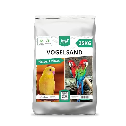 Best For Home Vogelsand | Vogelsand 25kg für Käfig | Quarzsand Vogelsand - Leicht zu dosieren und gleichmäßig zu verteilen | Papagei Sand Idealer Bodengrund für Käfige und Volieren (5 x 5 kg Beutel)