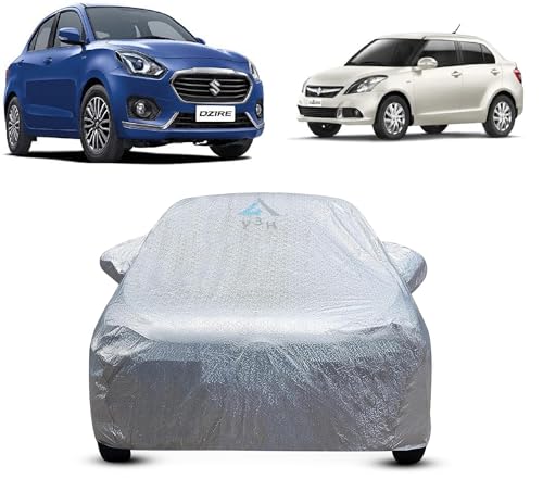 Image of 100% Waterproof Car Cover Compatible with Maruti Suzuki Swift Dzire Old & New | All Weather, Dust Proof, UV Protective with Mirror Pocket (Silver Magic)