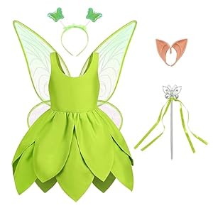 Kosgraiy Tinkerbell Costume for Girls,Toddler Girls Fairy Dress with Pixie Elf Ears and Wings,Princess Dress Halloween Fairy