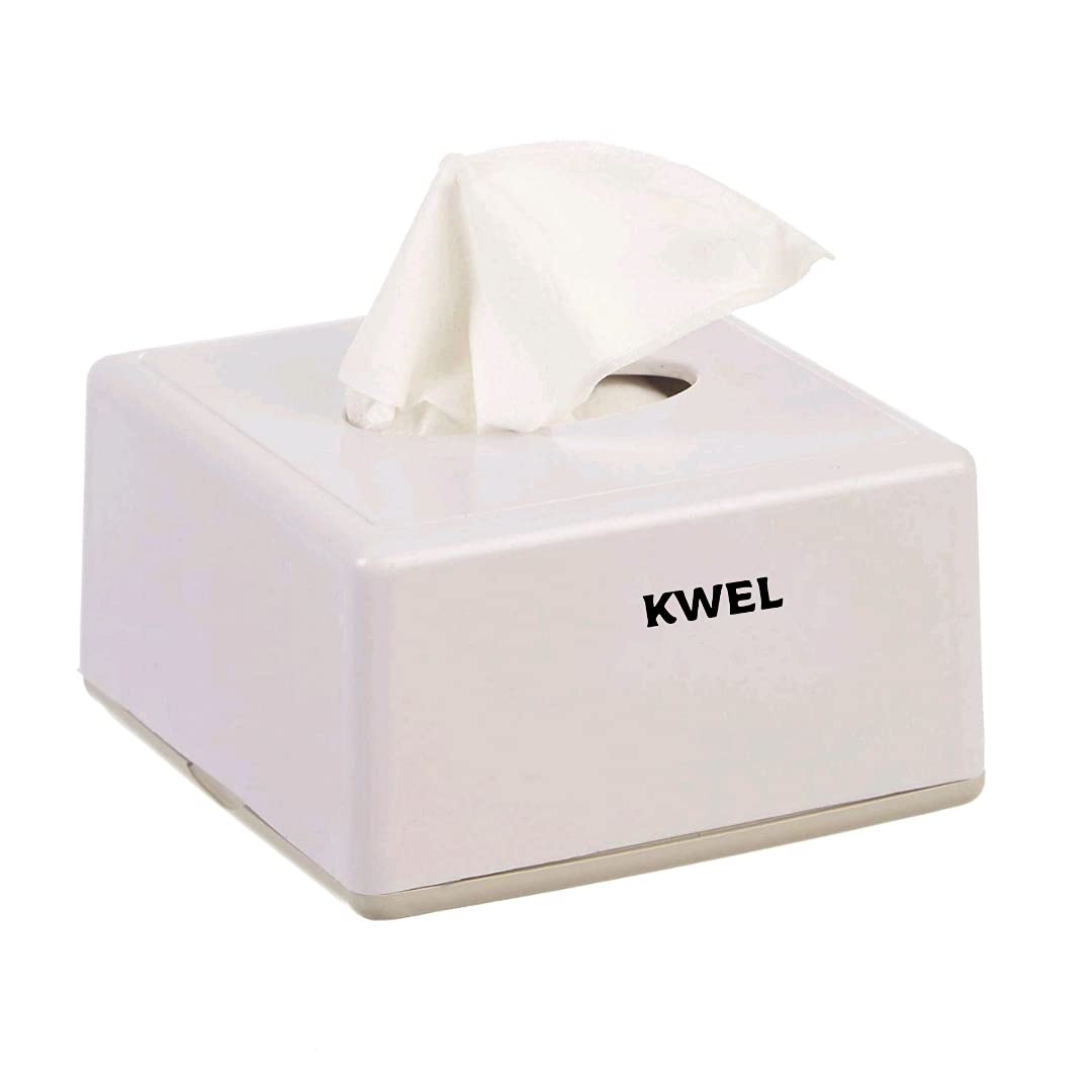 KWEL Square Top Facial Tissue Dispenser and Holder for Bathroom Vanity Countertops Bedroom ers Night Stands Desks Tables with Free 2 Tissue Refill 2 Ply Tissue Paper Napkin. White