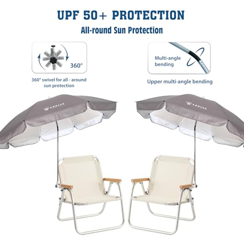 AMMSUN Chair Umbrella with Universal Clamp Adjustable 47 inches and 360° Swivel & UPF 50+ Protection Portable Sun Umbrella, Secure Clip on Camping/Beach Chairs, Stroller, Wheelchair, Golf cart, Lounger, Grey, 2 PACK by AMMSUN - Used condition - Image 3