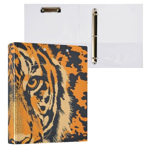 Image of 3 Ring Binder Tiger Orange Head 1.5 inch Binders Three Ring Binders with Clipboard Fit 8.5'' x 11'' Paper 3 Interior PVC Clear Pockets for Office Supplies