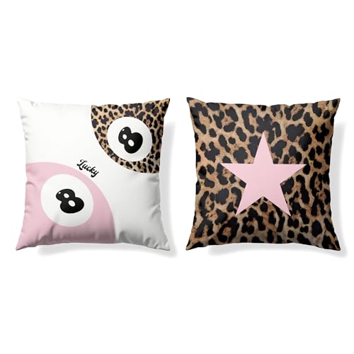 GTYNU Trendy Funky Cheetah Pink Y2K Luck 8 Ball Pillow Covers 18x18 Set of 2 Cheetah Leopard Lover Gifts for Women Coquette Preppy Pillow Covers for Girls Room Dorm Apartment Decor