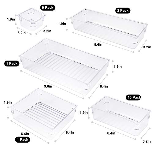 Qozary 23 Pack Clear Plastic Drawer Organizer Containers, Storage for Desk Drawers Trays, Kitchen Bathroom Makeup Drawer Dividers with 5-Size Large Capacity Bins, 23 Trays for Bedroom Dresser Drawer - Thumbnail 2