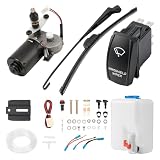 Oumurs 12V Electric UTV Windshield Wiper Kit, Universal Window Washer Pump with Windshield Wiper Motor Compatible with Golf Cart Polaris Ranger RZR General Can Am X3 Defender