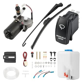 Oumurs Electric UTV Windshield Wiper Kit, Universal Window Washer Pump
