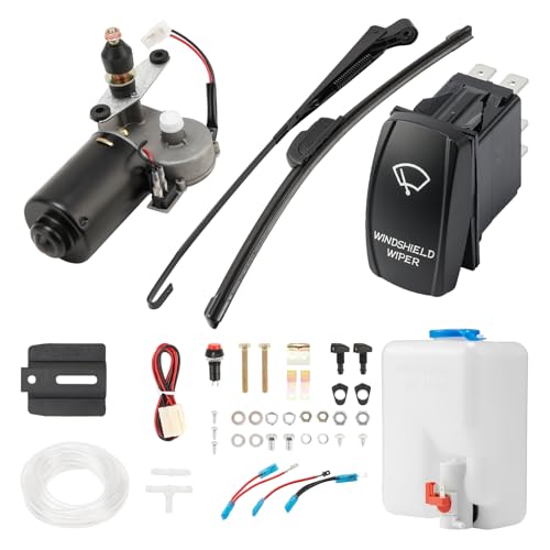 Oumurs 12V Electric UTV Windshield Wiper Kit Universal Window Washer Pump with Windshield Wiper Motor Compatible with Golf Cart Polaris Ranger RZR General Can Am X3 Defender