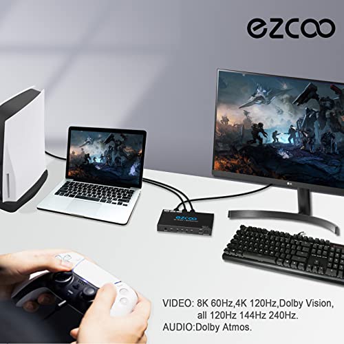 Rofavezco EZ-SW41H21 Hdmi Switch 8K 4X1 4K 120Hz Vrr G/Sync Cec Arc Atmos - Hdmi 2.1 Switcher 4 In 1 Out 240Hz 144Hz Hdcp Bypass 4 Port Selector,Ir Remote For Qled Game Monitor Ps5 Xbox Pc Mac Window Apple Tv Projector thumb #6