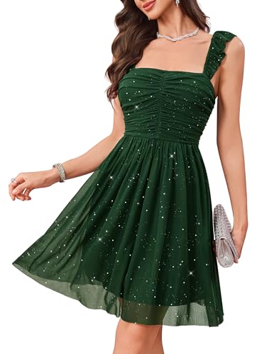 Wedtrend Womens Sequin Dresses 80s Prom Short Mini Sexy Bodycon Dresses Sparkle Dress School Dance Sparkly Homecoming Dress for Teens WTS6017DarkGreenL
