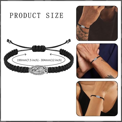 2Pcs Catholic Virgin Mary Bracelet Adjustable Black String La Virgen de Guadalupe Bracelet for Easter Party Favor Prayer Blessing Protection Men Women2