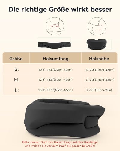 BETOVIN Nackenstütze gegen Nackenschmerzen, Weiche & Verstellbare Halskrause für Schlafen, Neck Support zur Unterstützung der Halswirbelsäule Druckentlastung, für Frauen und Männer(Schwarz, M)