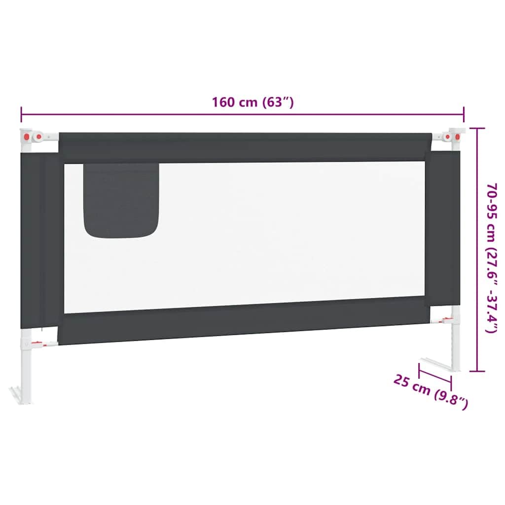 vidaXL Barandilla de Seguridad Cama de Niño Protección Cuna Bebé Guardería Dormitorio Habitación Protector Riel Barrera Gris Oscuro Tela 160x25 cm