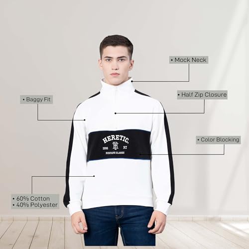 Image of Red Tape Cotton Half Zip Mock Neck Sweatshirt For Men | Cut & Sew | Everyday Comfort