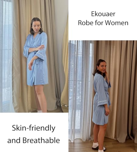 Image of Ekouaer Women Robes Knee Length Kimono Bathrobe Lightweight Soft Sleepwear