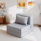 BeBen Folding Sofa Bed, Boneless Foldable Chair Bed, Convertible Futon Sleeper Chair Couch, Single Lazy Floor Lounger Sofa Couch for Small Spaces, Dorm, Guest Room, Living Room, Apartment, Grey