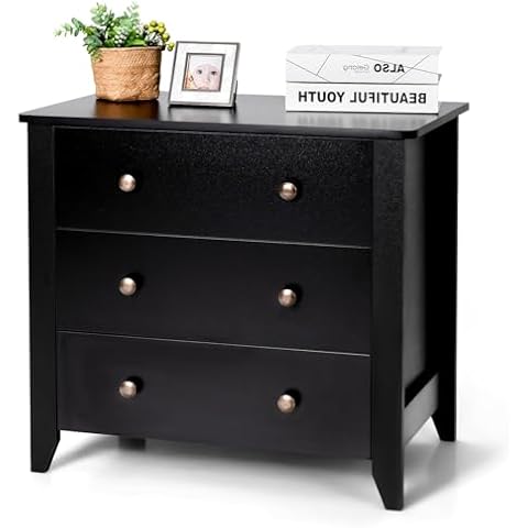 DORTALA 3 Drawer Dresser, Chest of Drawers with Metal Knobs, Bedside Table Nightstand Dresser for Bedroom, Entryway, Nursery, 28.5" x 18" x 26" Cover