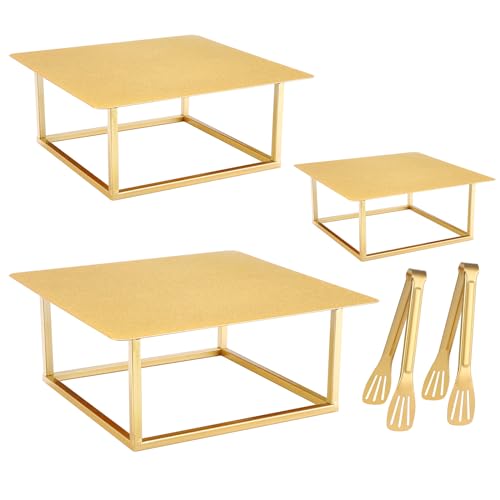 Dualshine 3 Pcs Square Gold Cake Stand Set, 8" 10" 12" Metal by Dualshine - Used condition - US$30.31