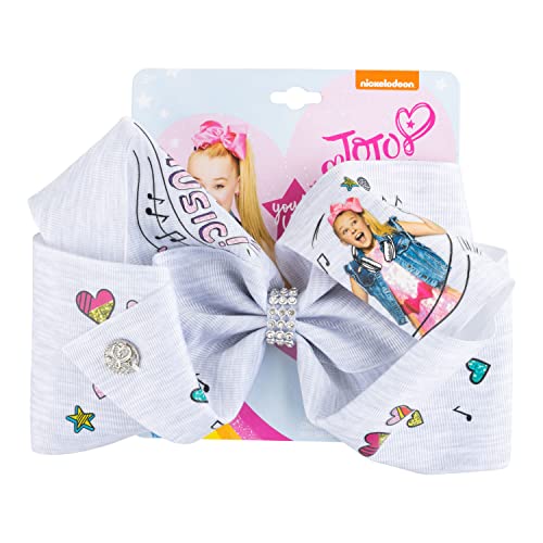 JoJo Siwa 7 Inch Feel the Music Bow, Metal Pin Barrette Clip On Card Ribbon Headpiece Hair Accessory for Little Girls, Teens - JoJo Big HairBow Signature Collection