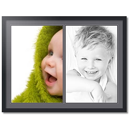 ArtToFrames Collage Photo Frame Double Mat with 2-16x24 inch Openings with Black Frame and Mountain Grey Top Mat