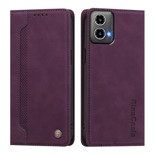 rongki Leather Case for Motorola Moto G34, PU Leather Magnetic Folio Flip Wallet Case with Card Holder Kickstand Shockproof Protective Phone Cover for Motorola Moto G34, Violet