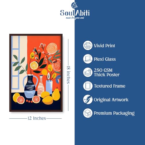 Image of SoulAbiti Sunny Still Life Botanicals set of 3 Framed Wall Print 12x18 inch Dark Brown Frame Plexi-Glass Floral Art ready to hang for living room bedroom office decor