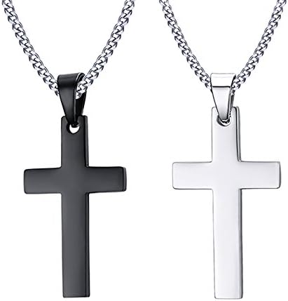 VNOX Cross Necklace Stainless Steel Necklace Simple Plain Cross Pendant Necklace/316L Stainless Steel Rolo Chain 60cm,Christmas/Birthady Gift