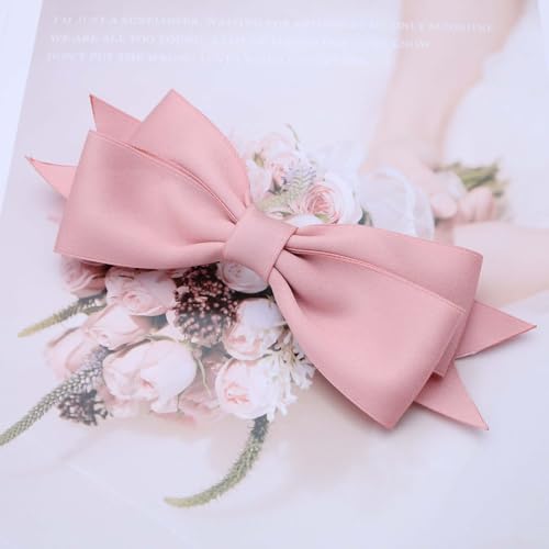 TseanYi Grampos de cabelo grandes, cauda de laço, presilhas de cabelo de cetim, fita rosa, nós, gram