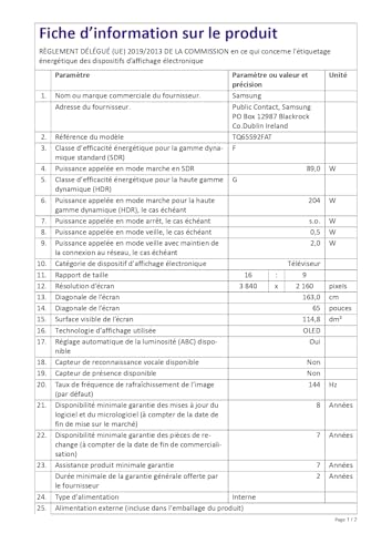 SAMSUNG TQ65S92F - vue 8