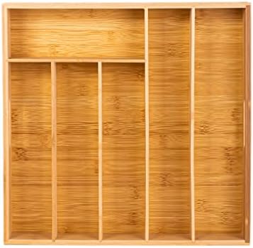 iTrend Bamboo Cutlery Tray with 6 Compartment  Insert Drawer Divider Kitchen Organizer Storage Office Accessories Holder Craft Art